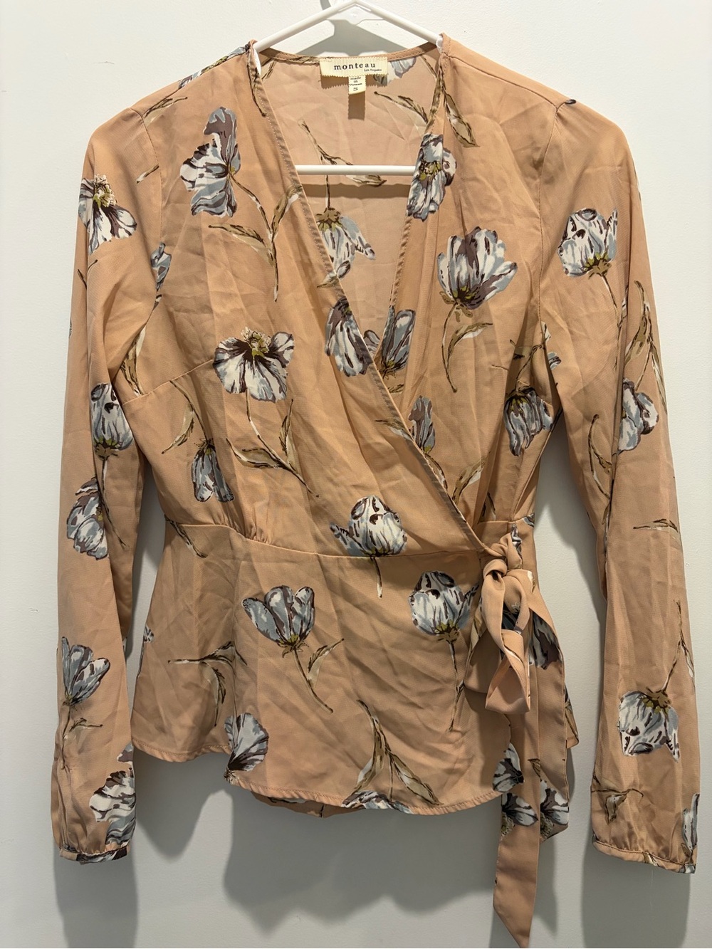 Monteau Peach Floral Wrap Blouse